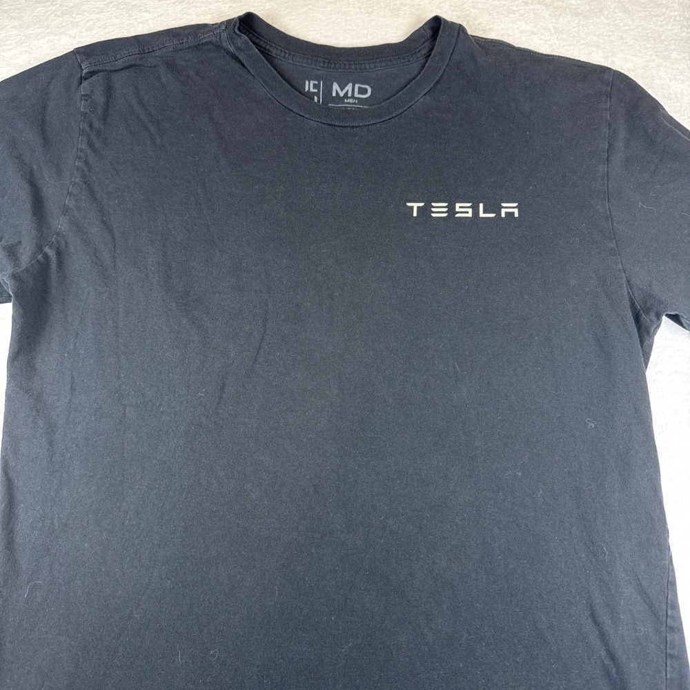 Tesla Shirt Mens Black Long Sleeve Crewneck Logo Tee Casual Cotton M